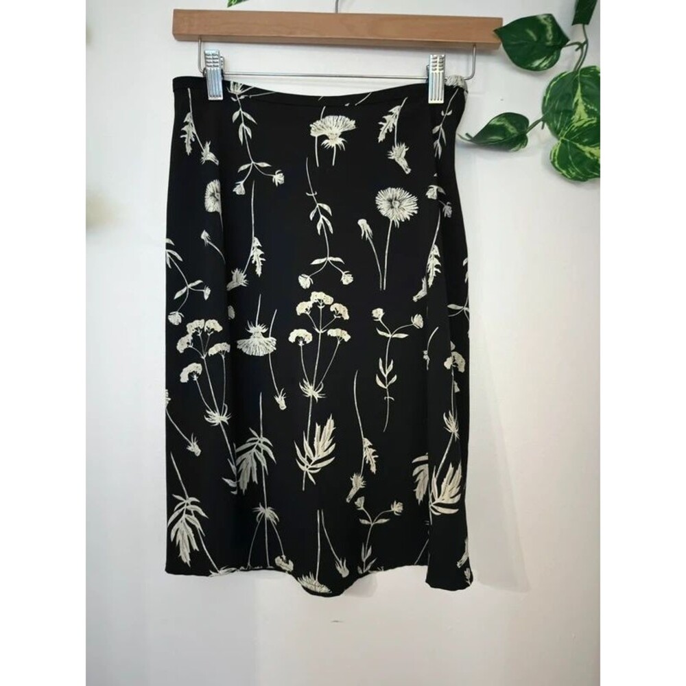 Botanical Black & White FloralMidi SkirtCottagecore Bohemian A-Line Skirt8